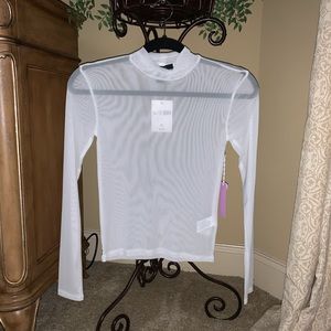 White Mesh Long Sleeve Top